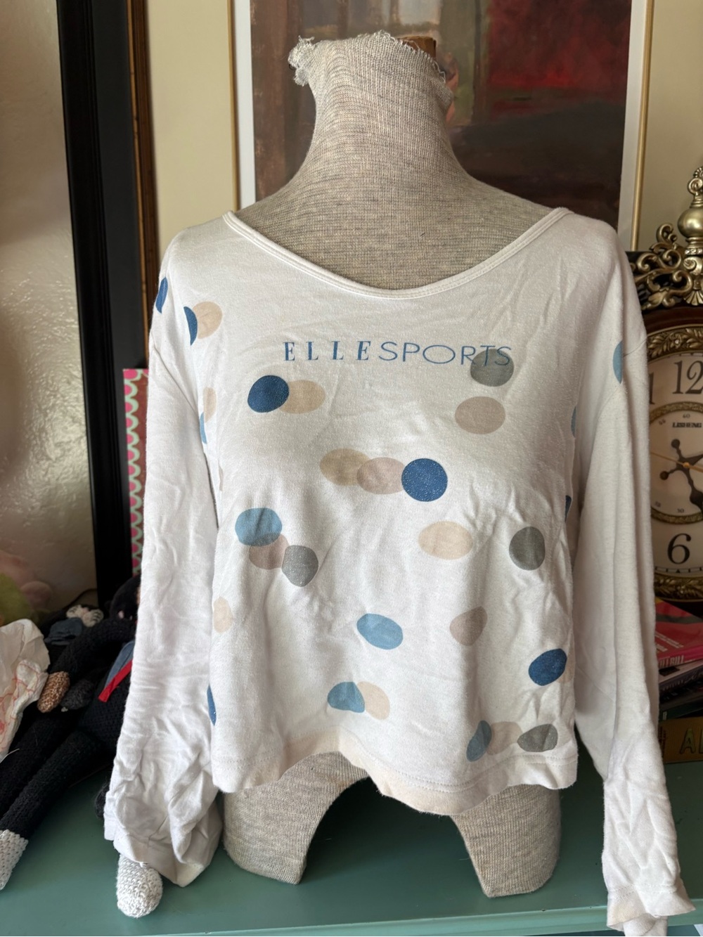 Elle Sports White Polka Dot Long Sleeve Top